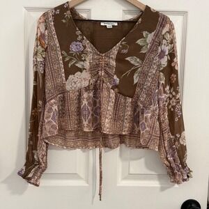 American Eagle Babydoll Top Womens Small Floral Patchwork Peasant Boho Festival